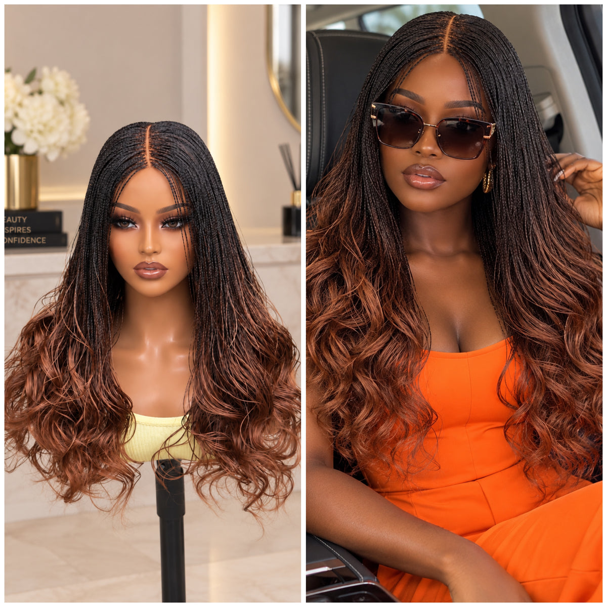 Full Lace Sade Brown Glueless Hand Braided French Curl Wig