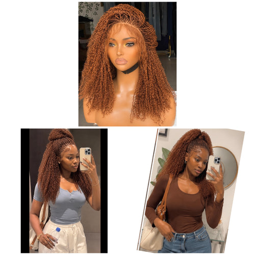 Auburn Kinky Lightweight Glueless Braided Wig – Versatile Half-Up Style