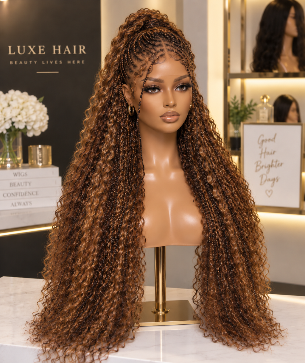 Full Lace Glueless Boho Caramel Hand Braided Wig