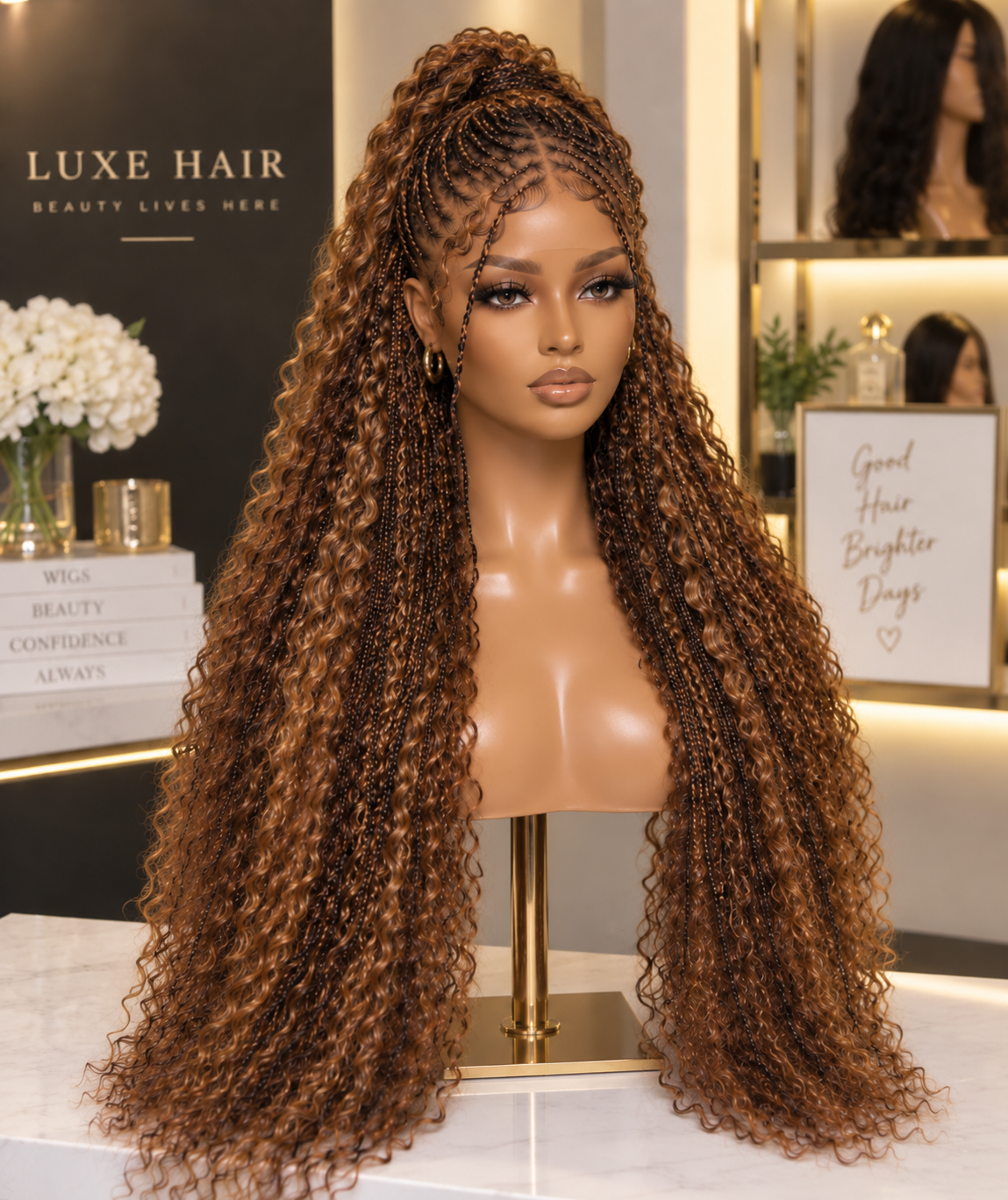 Full Lace Glueless Boho Caramel Hand Braided Wig