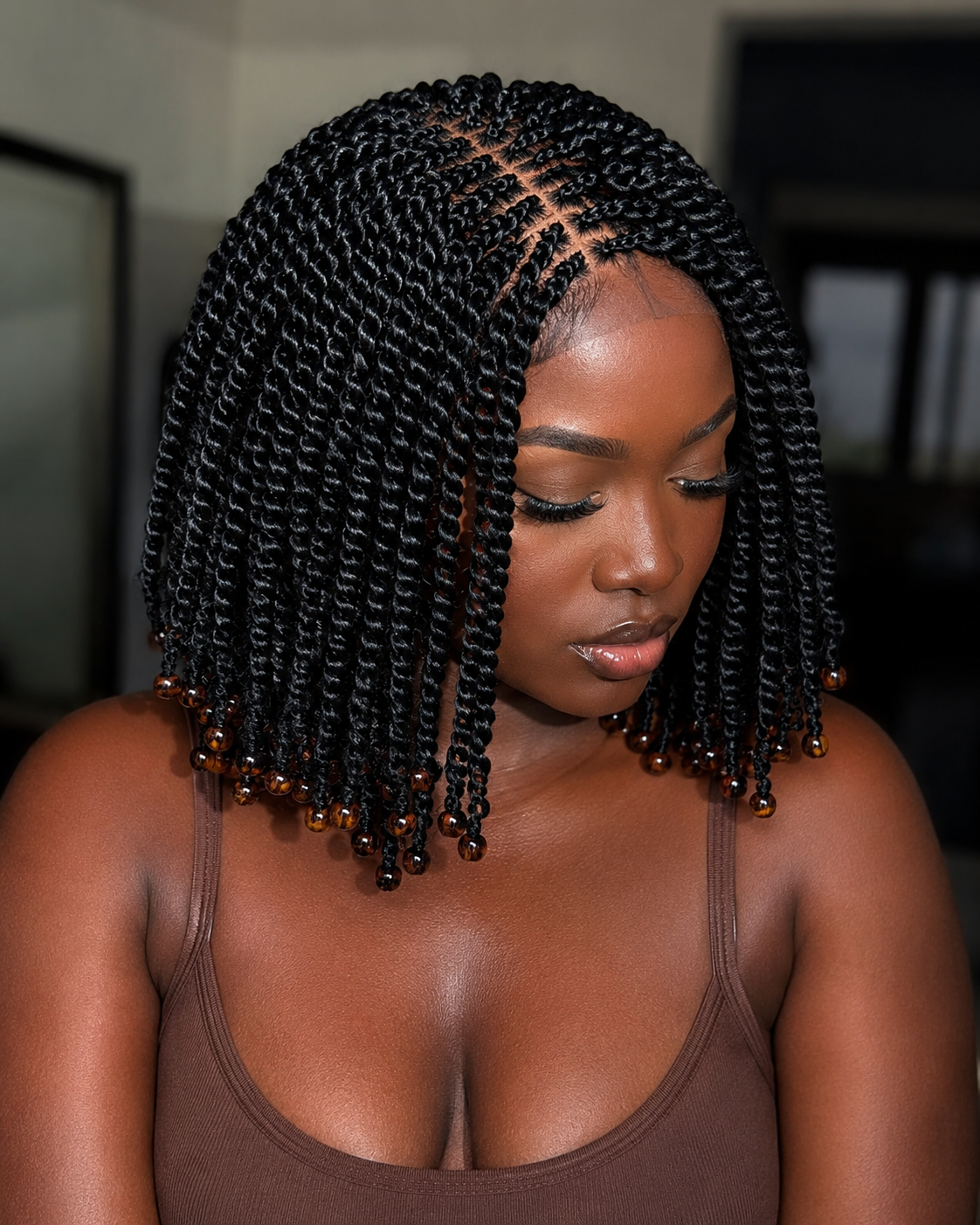 Glueless Kinky Beaded Bob