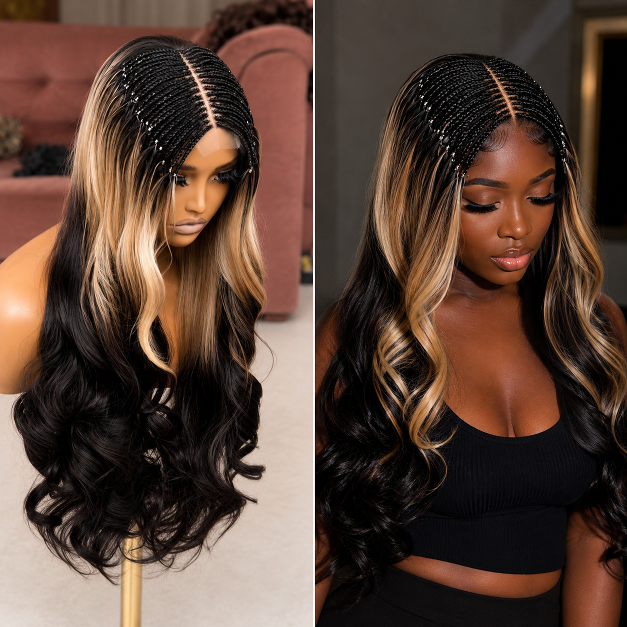 Ombré/Ginger/Dark brown Braided Curls