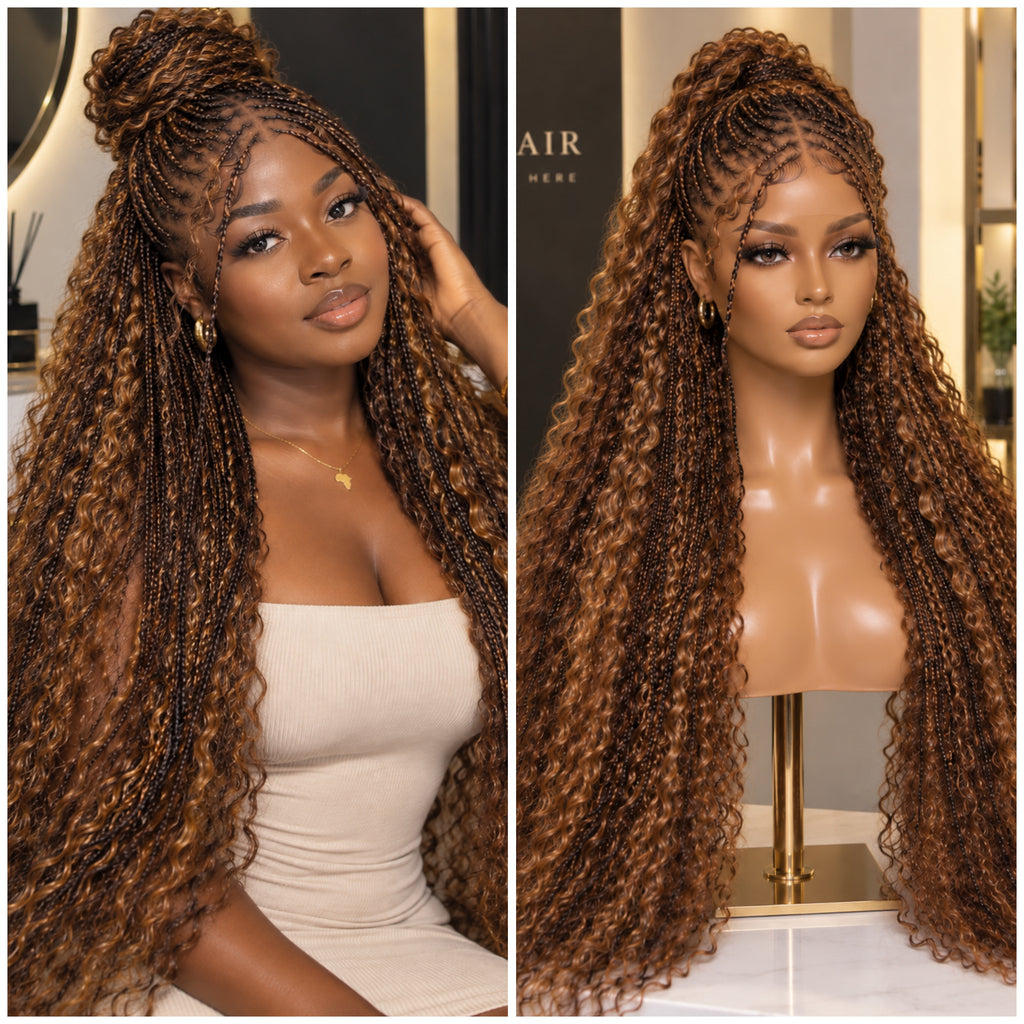 Full Lace Glueless Boho Caramel Hand Braided Wig