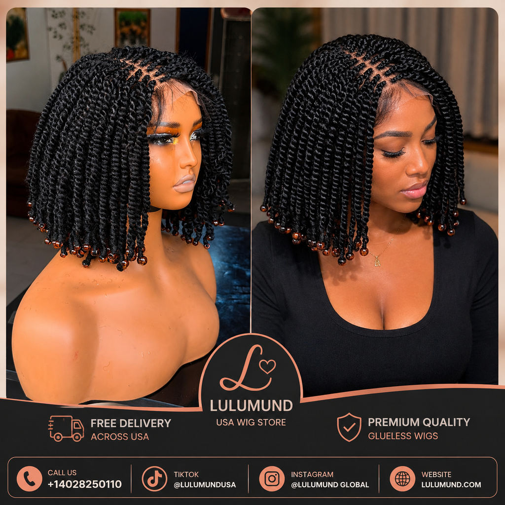 Glueless Kinky Beaded Bob