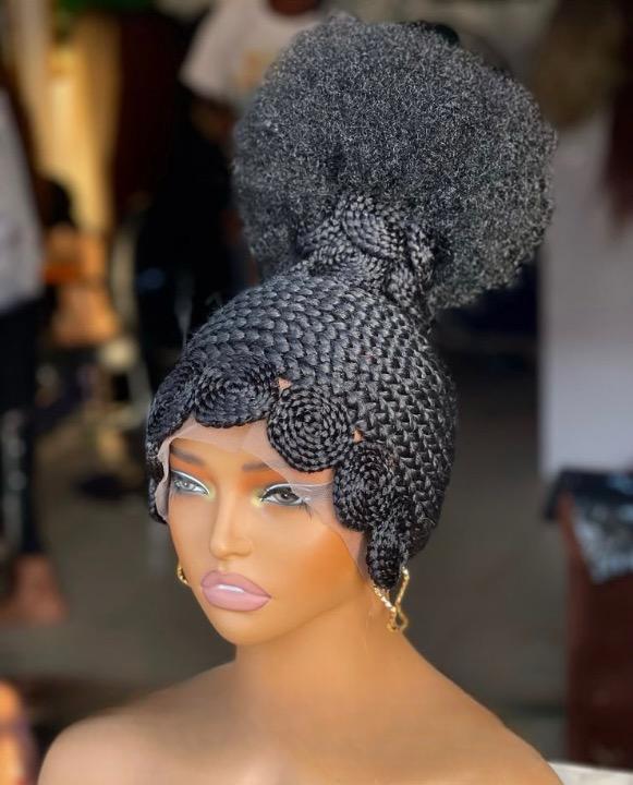 Royal Sculpted Updo Braided Wig - African Bridal Headpiece