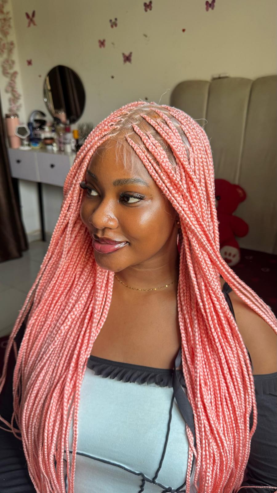 Glueless Pink & Platinum Braided Wig